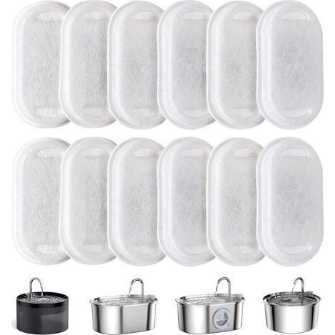 12 PewinGo Filtres pour Fontaine à Eau pour Chat, Triple Filtration, Remplacement des filtres de Fontaine à Eau pour Animaux de Compagnie, filtres à Eau pour Fontaine à Eau pour Chat 3.2/2L (1/5)