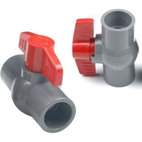 Vanne à boisseau sphérique PVC 40 mm – Robinet à deux voies – Connecteur à colle – Poignée T rouge pour contrôle débit (1/5)