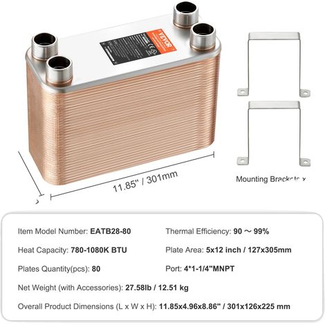Scambiatore di calore, alta efficienza, costruzione robusta, 5x12 pollici, 80 pezzi (1/2)