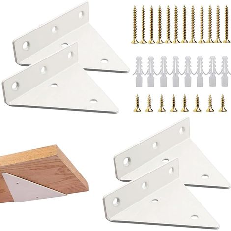 Supports d'étagère, comprenant vis et douilles murales, adaptés aux chambres, cuisines, garages et bureaux, 4 pièces, blanc, 8 cm.