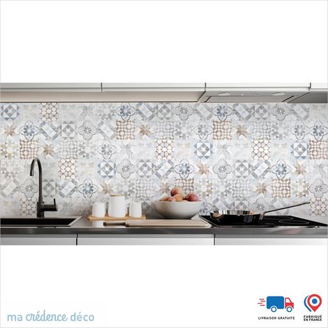 Crédence : Carreaux ciments classiques 4 - Couleur Bleu pigeon - Alu composite - 120 - 60 (1/3)
