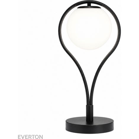 Lampe de Chevet Scandinave 41 cm, Lampe de Table Nordique Minimaliste avec Globe Blanc, Structure Métal Noir, Douille E27, Luminaire Design pour Chambre, Salon, Bureau et Table de Nuit