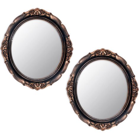 Lot de 2 miroirs muraux décoratifs Vintage à Suspendre pour Chambre à Coucher, Salon, Commode, Cadre en Plastique, 33,3 x 37,6 cm, doré (1/5)