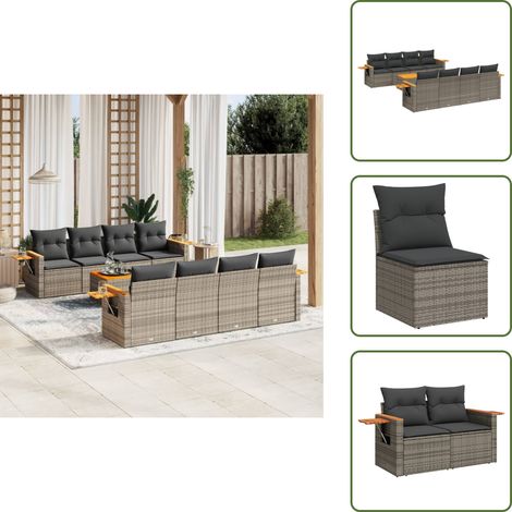 Salon de jardin 9 pcs avec coussins gris résine tressée - Ensemble Salon De Jardin - Meuble Extérieur - Jardin Design - Mobilier De Jardin - Chaise Longue (1/5)