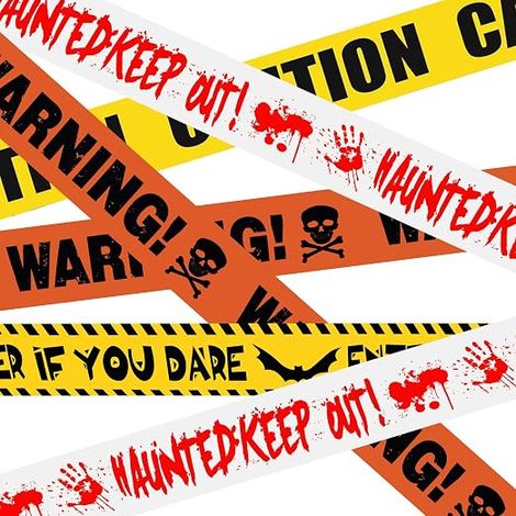 Halloween Hazard Tape, 4 Pieces, 30 Feet Each - Zombie Danger Tape, Barrier Tape for Party, Haunted House, Garden (1/5)