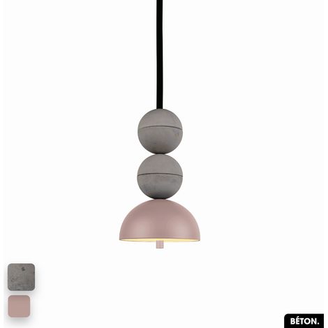 Lampe de suspension en béton - BOSFOR CONCRETE GRIS - ROSE 2 BALLES LED 14W (1/3)
