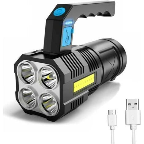 Lampe de poche rechargeable USB haute luminosité pour camping avec 4 puissantes perles lumineuses LED, lampe de poche portable pour la maison, lampe de poche étanche à 4 modes (1/5)