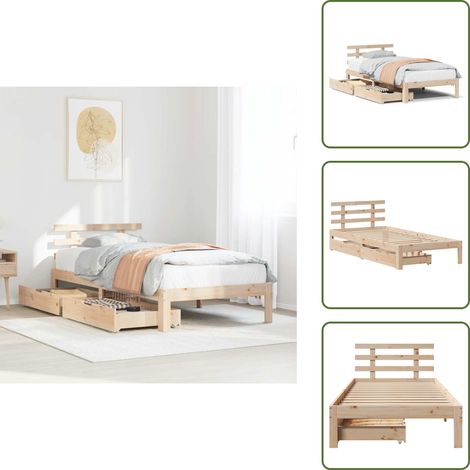 Cama de pino - vidaXL Estructura cama con cajones madera maciza pino 100x200 cm - Cama con cabecero