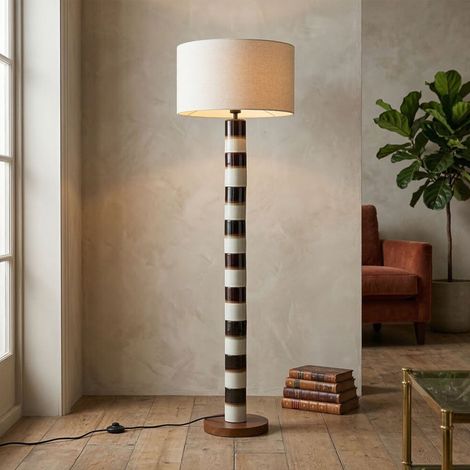 Lampadaire 45x45x143 cm en bois noyer, céramique et coton (1/5)