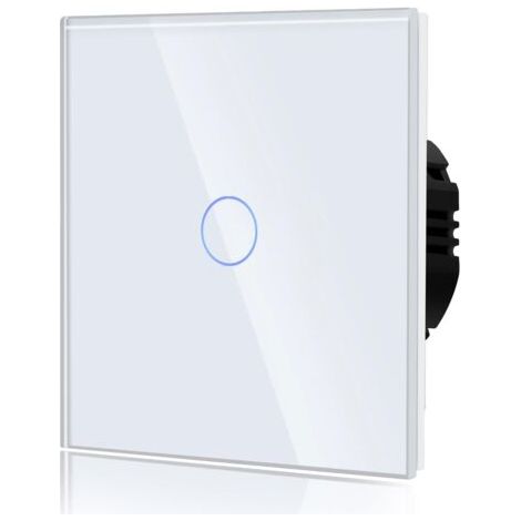 Interrupteur Tactile Normal Commutateur d'éclairage Mural Compatible avec la lumière LED Écran Tactile en Verre 110V-240V Plaque de Cristal Trempé avec Rétroéclairage Bouton 1 Gang 1 Voie Blanc (1/4)