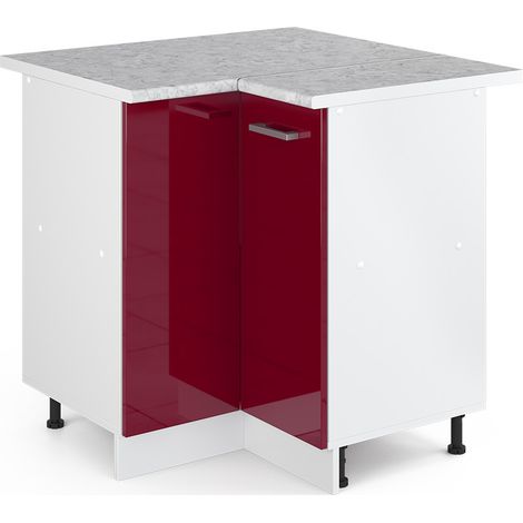 Eckschrank für Haushaltsgegenstände R-Line, Bordeaux Hochglanz, 75.6 cm mit Tür, mit Arbeitsplatte, Vicco