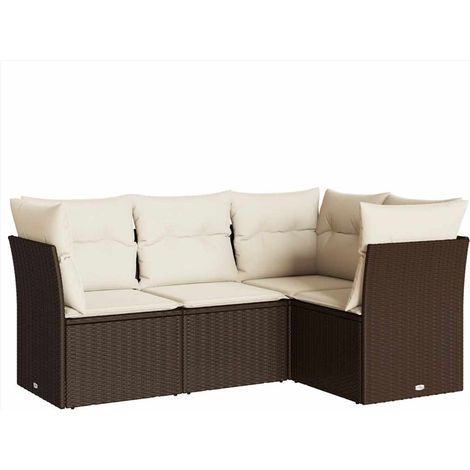 Set Divano da Giardino 4 pz Salotto da Giardino con Cuscini Marrone in Polyrattan (1/5)