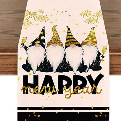 Chemin de table noir et or « Bonne année 2025 » – Décoration pour fêtes de Noël, intérieur et extérieur, 33 x 183 cm.