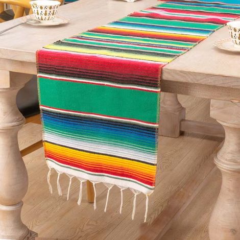 Chemin de table de style mexicain de 108 x 14 pouces, grande décoration pour une fête mexicaine, chemin de table en pur coton