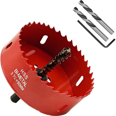 Scie Cloche 90mm,HSS M42 Bi-Métal Scies-cloches Bois,avec adaptateur de tige triangulaire et foret de centrage,Idéal pour boîte de mur creux,Cloison Sèche, Plastique,Plaque de Plâtre (1/5)