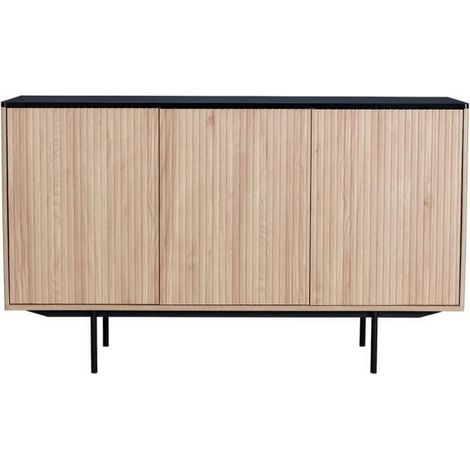 Buffet 3 portes - Décor bois et noir - Pieds métal - MEMPHIS - L 140 x P 39 x H 82,80 cm (1/5)
