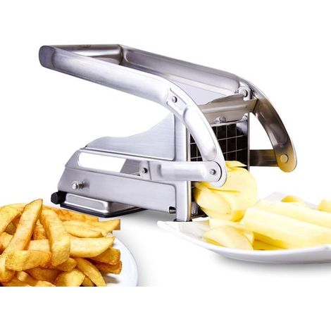 Cortador de patatas fritas, cortador de patatas fritas con cierre de ventosa antideslizante, prensa de patatas fritas de acero inoxidable, plata (1/5)