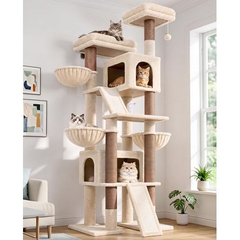 F78 Arbre à Chat XXL Beige pour Grand Chats 200 cm Arbre a Chat (1/5)