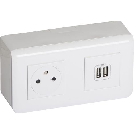 Legrand – Prise de courant avec chargeur USB 2 ports – Installation boîte à 2 postes – Socle rétractable pour confort d’utilisation – Blanc (1/2)