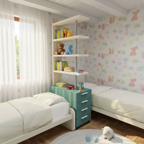 Comodino libreria salvaspazio con design moderno - Narciso - Ecru e Verde petrolio (1/5)