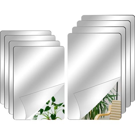 8 Pièces Miroir Autocollant, 2 Tailles Miroir Acrylique, Miroir Adhésif Miroir Flexible sans Verre pour Salle de Bain Chambre Salon et Décor Mural (1/4)