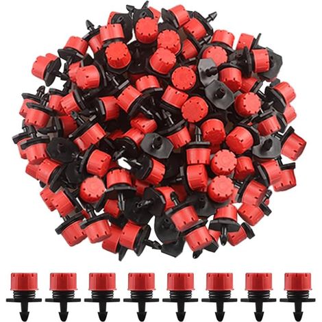 Lot de 100 goutteurs d'irrigation réglables de 0 à 70 L/H de 6,35 mm pour système d'arrosage (rouge) (1/5)
