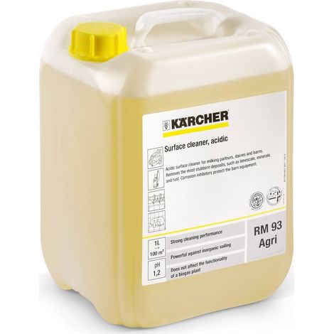 KARCHER Nettoyant de Surfaces PressurePro Acide RM 93 Agri 62956580, Bidon de 10 L, pH 1, pour Secteur Agricole, Concentre