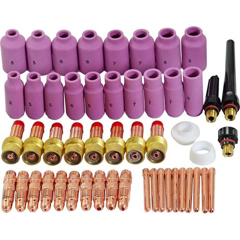 51pcs lentille de gaz TIG 45V24 45V25 45V26 45V27 corps de pince 10N30 10N31 10N32 10N28 buse d'alumine 10N46 10N47 10N48 54N14 54N15 Kit de consommables pour QQ300 PTA DB SR WP 17 18 26 (1/5)