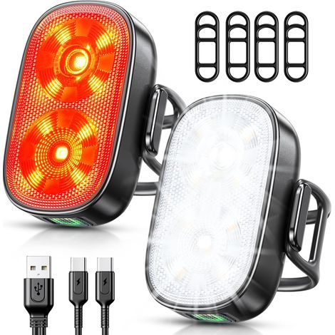 ISEYOU Lumiere Velo Avant et Arriere, Ultra Slim Eclairage Velo Rechargeables USB-C, 5+6 Modes Lampe Velo LED Puissantes, Étanche IP65 Phare Velo Catadioptres pour Nocturne Cyclysme VTT, VTC (1/5)