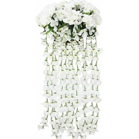 Artificial violet wall hanging flower rattan window sill balcony hanging decoration artificial flower decoration 2PCS hanging flower artificial violet flower wall wisteria basket hanging garland White (1/5)