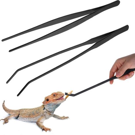 Pinza Recta - Pinza Curva - Acero Inoxidable 430 - Para Acuarios Y Terrarios - 27 Cm - Negro - 2 Unidades (1/5)