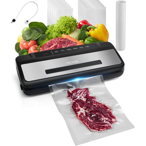VEVOR Machine Sous Vide Alimentaire, 120 W, Machine a Emballer Mise Sous Vide Aliments 80 kPa, Appareil de Scellage a Air Automatique Multifonctionnelle Compacte 7 en 1 avec Coupeur Integre, 10 Sacs
