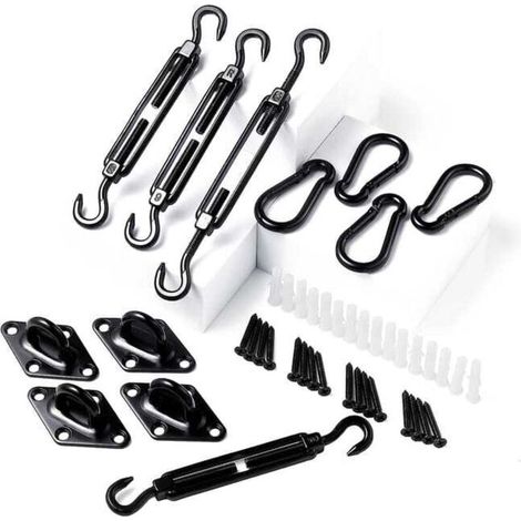 Fixation murale pour voile d’ombrage solaire – Kit acier inoxydable avec œillets et mousquetons – Installation facile et durable (1/5)