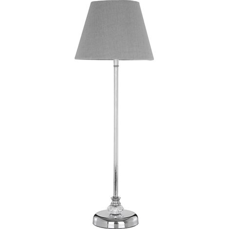 Premier Housewares Desk / Table Lamp for Reading Slim Metal Stand Study Lamp / Lamps for Office with Gray Silk Shade / EU Plug Desk Lamps with Silver Finish 20 x 56.5 x 20