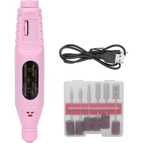Perceuse électrique à ongles USB portable 6 têtes de polissage kit manucure polisseur rose (1/5)