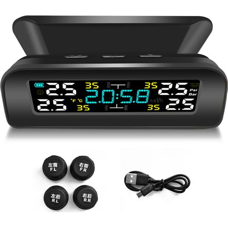 Monitor de presión de neumáticos solar universal LIFCAUSAL para automóviles, sistema TPMS de alta precisión con carga USB y medición integrada. (1/5)