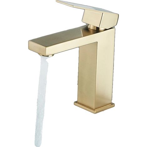 Grifo de lavabo, de sobremesa, válvula cerámica, acabado dorado cepillado E1 (1/2)