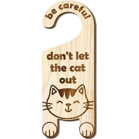 Panneau en bois à accrocher à la porte – Décoration et rappel de sécurité pour les propriétaires de chats (1/5)