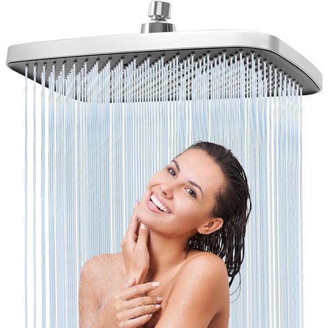 Rain Shower Head 14 Inches, Rain Shower Head Stainless Steel 304 Square 30 x 20 cm, 360° Adjustable Shower Head, Self-Cleaning Rain Shower Head, Can be Installed on the Wall or Ceiling (1/5)