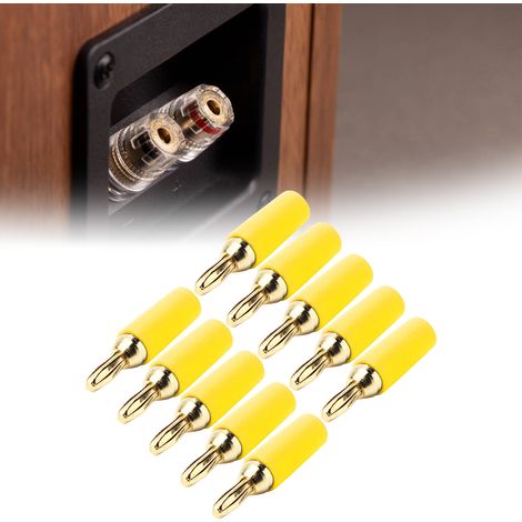 Fiche banane en laiton plaqué or de 2,5 mm, type à quatre feuilles, longueur totale de 25 mm, trou de queue de 3,5 mm, fixation de fiche soudable, 10007 jaune. (1/5)