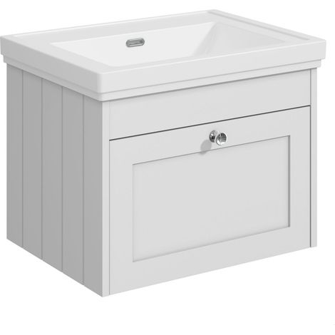 Balterley Butterton 600mm Wall Hung 1 Drawer Unit with Classic Basin No Tap Hole - Satin White (1/4)