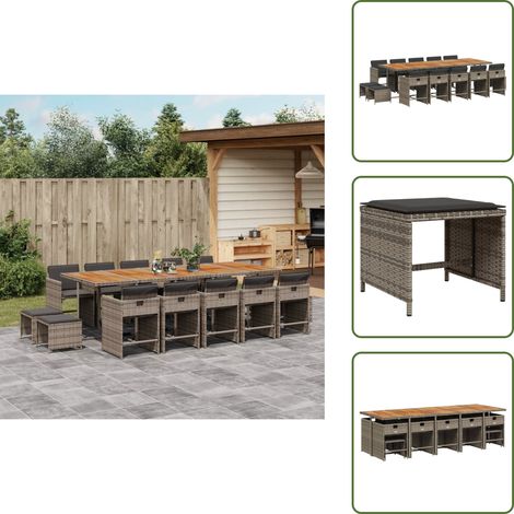 Cuscini per sedie - vidaXL Set da Pranzo da Giardino 15 pz con Cuscini Grigio Polyrattan - Cuscini per sgabelli