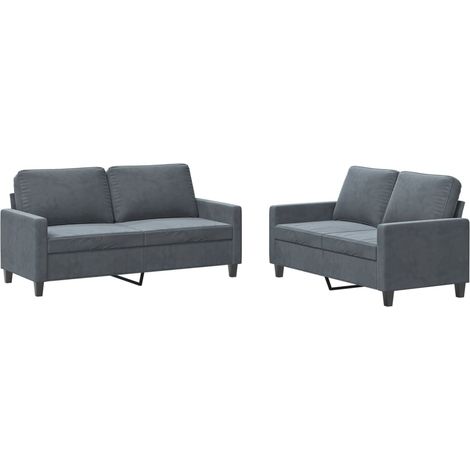 Ensemble de Canapé  Sofas 2 pcs avec coussins Gris foncé Velours