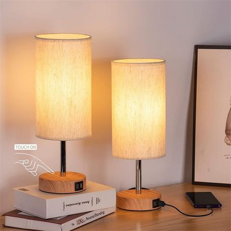 ZOLGINAH Juego de 2 lámparas de noche con control táctil, 3 temperaturas de color y brillo continuo, puertos de carga USB, lámparas de noche para salón dormitorio (1/5)
