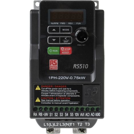 Rs Pro – Variateur de fréquence 0,75 kW – Tension 230 V c.a. – Courant 11 A – Fréquence 0.01 à 599Hz – Pour moteurs c.a. (1/3)