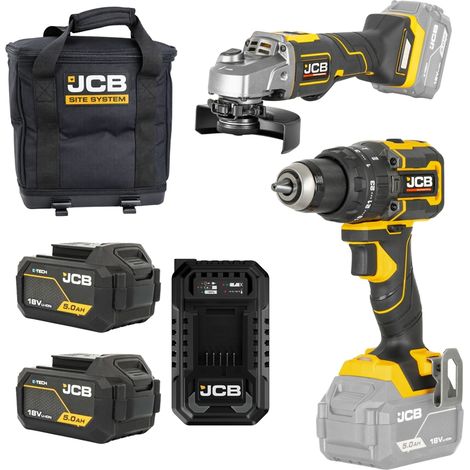 JCB Professional Akku Werkzeug Set 18V fur Werkstatt & Metallbau Bohrschrauber 75Nm + Winkelschleifer 125mm Burstenlos 2x 5Ah + Lader + Tasche JCB-18PKIT-4 (1/5)