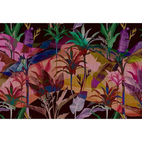 Papier peint panoramique jungle tendance Tapisserie panoramique feuillage multicolore Papier peint panoramique design pour salon (1/2)