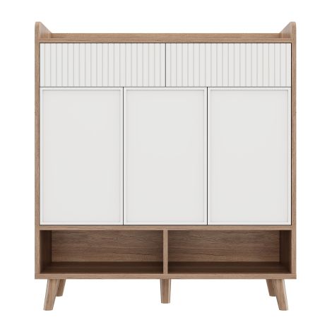 Buffet range-chaussures 3 portes 2 tiroirs pieds bois blanc aspect bois