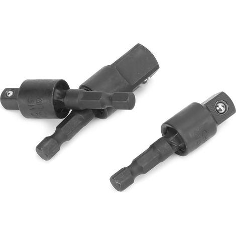 Jeu de 3 douilles à choc hexagonales, embouts métalliques rotatifs 360° pour perceuse, adaptateur robuste, couleur noire (1/5)