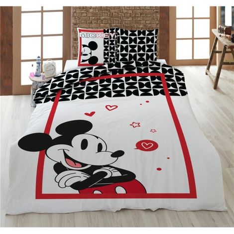 Parure de lit réversible Disney Mickey croise ses bras - 135 cm x 200 cm